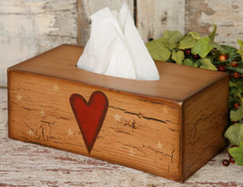 Primitive Tissue Box Cover Paper Mache&#39; 8TB2501-Star/Heart  - $9.95