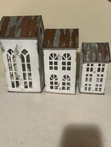 Set of House Candle Covers  in distressed White metal - SALE image 5