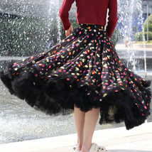 Black Layered Tulle Midi Skirt Floral Black Party SKirt Plus Size Holiday Skirts image 7