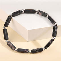 Black Howlite &amp; Silver-Plated Square Stretch Bracelet - £11.18 GBP