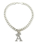King &amp; Queen Initial Letter A Crystals Pendant Silver-tone Cuban Chain N... - $34.28 CAD