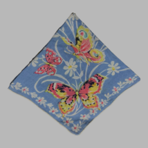 Vintage Blue floral butterfly handkerchief Flowers Butterflies Victorian... - £22.46 GBP
