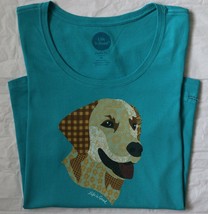Life is Good Women`s T Shirt M Labrador Dog Blue Turquoise Cotton Scoop ... - £19.92 GBP