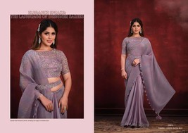 Crape Satin Silk Saree with Organza Satin Silk Stitched Blouse || Add on Designe - £119.82 GBP