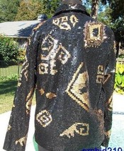 CHICO&#39;S Chicos 0 Sequin Encrusted Lined Jacket Top XS/S Black and Gold $198 NWT - £62.32 GBP
