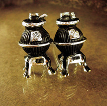 Pot belly stove cufflinks Old fashion Cook Franklin heater enamel Cuff links Vin - £139.86 GBP
