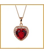 Ruby Red Crystal Heart Pendant &amp; Clear Cubic Zircon 18K Yellow Gold Fill... - £39.92 GBP