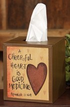 Primitive Tissue Box Cover Paper Mache&#39;  8tb313-A Cheerful Heart   - £6.23 GBP