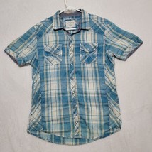 BKE Pearl Snap Shirt Men&#39;s L Large Blue Plaid Western Rockabilly Vintage - £28.10 GBP