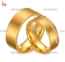 14Kt, 18Kt Solid Yellow Gold CZ His &amp; Her Wedding Couple Frost Band Rings 2 Pcs - £1,273.72 GBP+