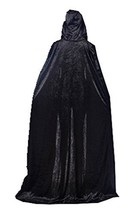 Boys Hooded Cloak Death Cape Play Costume Black Velvet 110cm - £22.47 GBP