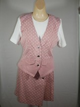 Vtg Paquette Women Med Blouse Skort Skirt Shorts Denim Jean Set Pink Polka Dots - £39.61 GBP