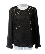 Ted Baker Black Gold Lunaah Queen Bee Sheer Long Sleeve Chiffon Blouse s... - $101.63 CAD