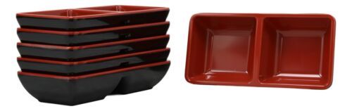 Primary image for Red Black Melamine Condiments Ketchup Soy Sauce Dipping Divider Dish Bowl Set 6