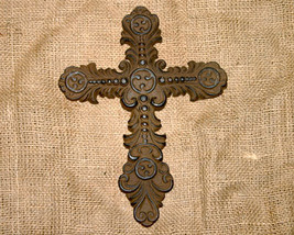 Ornate Inspirational Brown Cast Iron Country Cross - $12.50
