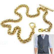 Albert Chain Pocket Watch Spiga Wheat Chain Gold color with Fob T Bar AC154 - £10.83 GBP