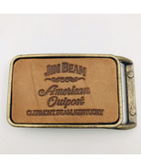 Vintage Jim Beam Leather Belt Buckle 3&quot; x 2&quot; American Outpost Clermont K... - £11.94 GBP