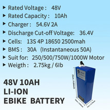 48V 10Ah Lithium Li-ion Ebike Battery Electric Bicycle 30A BMS 1000W 2A Charger - £124.93 GBP