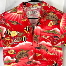 Hilo Hattie Turtle Tropical Fish Kids Red Hawaiian Shirt L 10/12 - £15.11 GBP