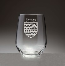 James Irish Coat of Arms Stemless Wine Glasses (Sand Etched) - $67.32