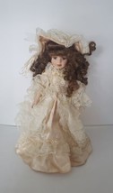16&quot; Collectors Choice By DanDee Porcelain Doll Curly Auburn Hair Lace Dress Hat  - £32.43 GBP