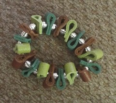Teal and Green Dyed Leather Stretch Bracelet   OOAK - £31.60 GBP