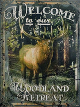 Welcome to Our Woodland Retreat Deer Moose Elk Metal Sign - £19.89 GBP