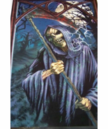 Gothic Creepy GRIM REAPER w/SICKLE Skull Wall Grabber Cling Halloween De... - $2.82