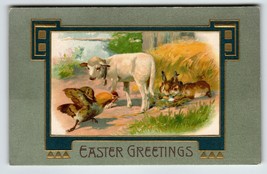 Easter Postcard Goats Rabbits Rooster Farm Animals John Winsch Back Germany 1908 - £7.21 GBP