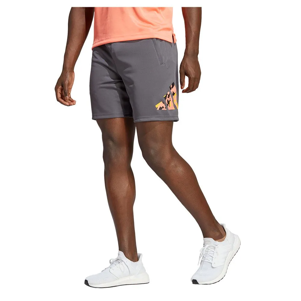 adidas Men&#39;s Train Essentials Camo-Filled Logo Training Shorts Gray/Oran... - $19.59