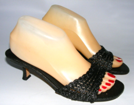 Katy Perry Women Size 8 M Black Woven 2.5&quot; Heels Slides Sandals Mules Shoes - £14.98 GBP