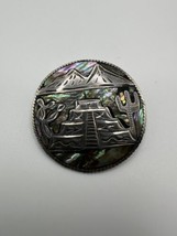Vintage Sterling Silver Mayan Pyramid Mother Of Pearl Inlay Brooch Pendant - $37.62