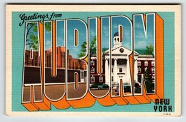 Greetings From Auburn New York Postcard NY Large Big Letter Linen City Vintage - £9.89 GBP