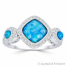 Lab-Created Opal CZ Crystal 3-Stone Halo Statement Ring in .925 Sterling Silver - £21.61 GBP+