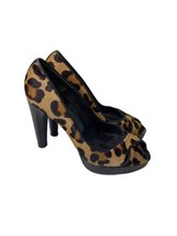 Stuart Weitzman Size 7 Leopard Print Calf Hair Peep Toe Heels Wood Goodyear Sole - £26.28 GBP