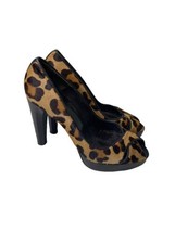 Stuart Weitzman Size 7 Leopard Print Calf Hair Peep Toe Heels Wood Goodyear Sole - $32.68