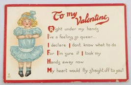 Antique 1912 Raphael Tuck &amp; Sons First Love Valentine Embossed Girl Post... - $12.19