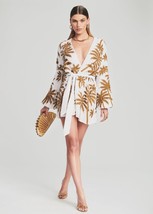 RETROFETE Gabrielle Palm Tree Robe Dress White Gold Sequin, Sz M, NWT! - £395.67 GBP