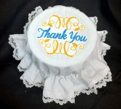 &quot;Thank You&quot; White Embroidered handmade new Jar cover regular mouth mason jar. - £6.94 GBP