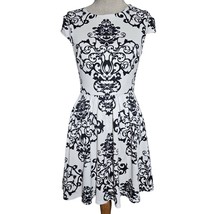 White and Black Printed Mini Dress with Mesh Back Size 8 - £19.33 GBP