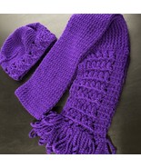 Handmade, Hand Knit, Purple Long Winter Scarf w/Fringes And Hat - $150.60 MXN