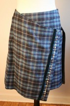 NWOT Whistles UK 8 US 4 Blue Wool Plaid Pleated Asymmetrical Wrap Button Skirt - £24.45 GBP
