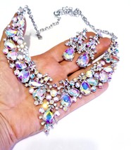 AB Crystal Choker, Necklace Earring Set, Rhinestone Pageant Jewelry, Gift for He - £40.87 GBP