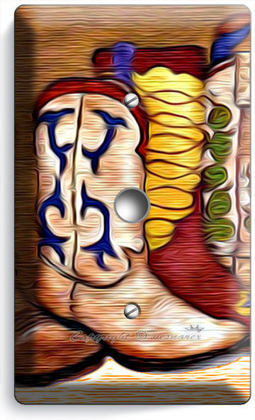 COWBOY BOOTS SOUTHERN AMERICANA LIGHT DIMMER VIDEO CABLE WALL PLATE WOMENS DECOR