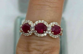 3 Ct Simulated Ruby 3 Stone Art Deco Antique Wedding Band925 Silver Gold Plated - £85.54 GBP