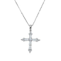 1.25CT Baguette Y Redondo Imitación Diamantes Religioso Cruz Colgante 925 Plata - £52.50 GBP