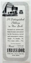 1938 Hotel Ambassador Advertisement Park Ave New York City  Accommodatio... - $375.29 MXN