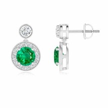 Natural Emerald Round Drop Earrings with Diamond in 14K Gold (Grade AAA, 5MM) - £1,887.61 GBP
