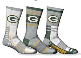 Green Bay Packers Socks 3 Pack Crew Length NFL Football Men Shoe Sz 7-12 - £33.33 GBP