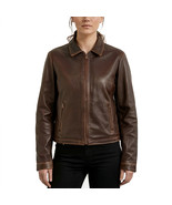 Cocoa Distressed Brown Collar Genuine Leather Jacket - $339.08 CAD